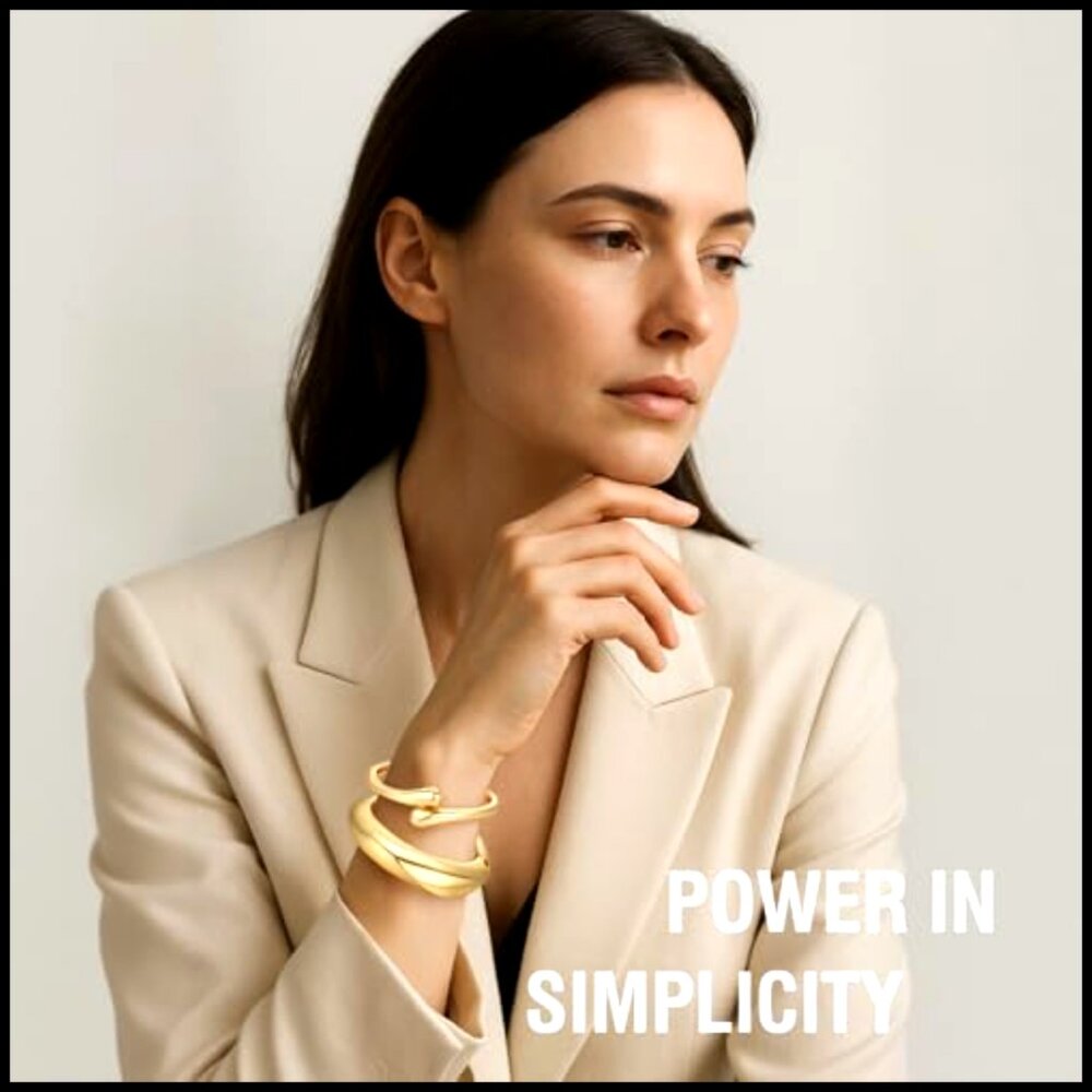 Chunky Gold Bangle Bracelets Stackable Minimalist… - image 3